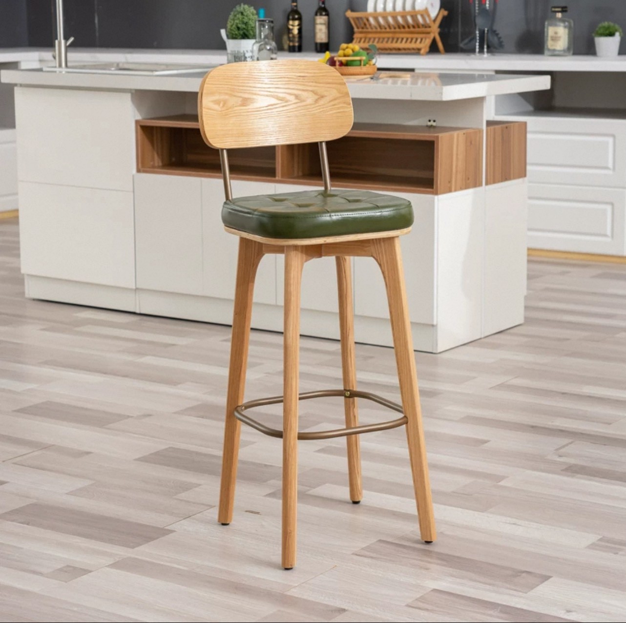 เก้าอี้บาร์ MY DOLLS HOUSE COCO 65 ซม. สีไม้อ่อน เบาะสีเขียว_3